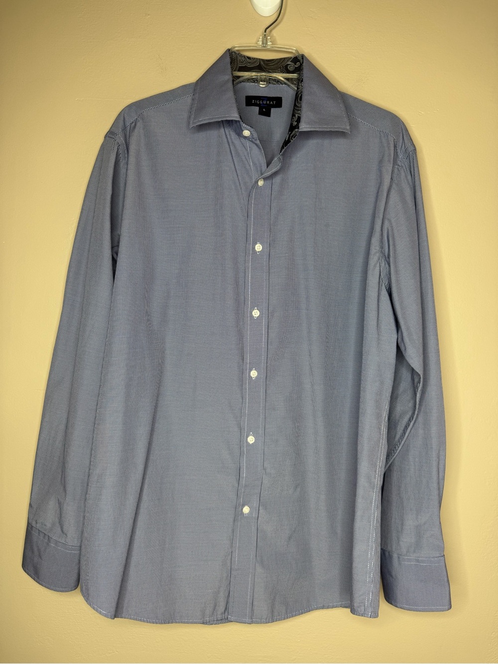 Ziggurat Light Blue Button-Down Dress Shirt Contrast Paisley Print Size Large